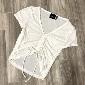 White Ruched, Out From Under, V-Neck Top, By Urban Outfitters